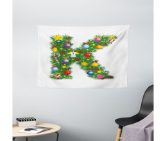 Tree Font Xmas Wide Tapestry