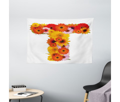 T Shaped Floral Design Wide Tapestry