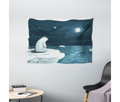 Polar Bear Moon Cartoon Wide Tapestry