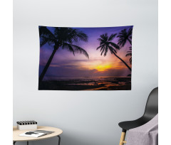 Vivid Twilight Palm Trees Wide Tapestry