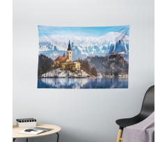 Lake Scene Illustration Wide Tapestry