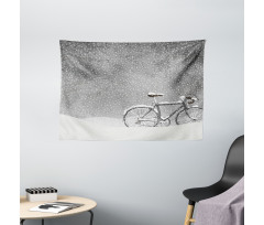 Bicycle Snow Calm Scene Wide Tapestry