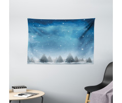 Xmas Blue Forest Trees Wide Tapestry
