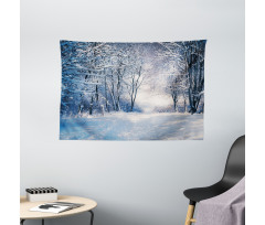 Alley in Snowy Forest Wide Tapestry