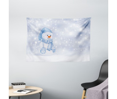 Toddler Snowman Cartoon Wide Tapestry