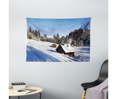 Log Cabins in Mountains Wide Tapestry