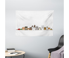 Domestic Pets Funny Wide Tapestry