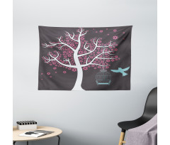 Tree Bitd Cage Leaves Wide Tapestry