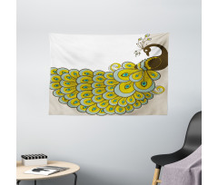 Peacock with Vivid Tail Wide Tapestry