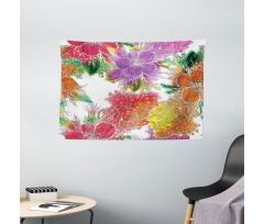 Abstract Colorful Flowers Wide Tapestry
