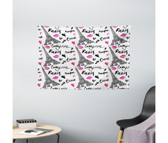 Pink Kiss Eiffel Love Wide Tapestry