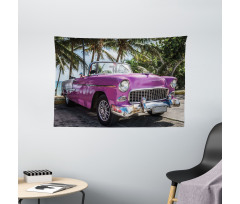 Cabriolet Parked on Beach Wide Tapestry