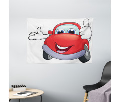 Cartoon Red Vehicle Happy Wide Tapestry