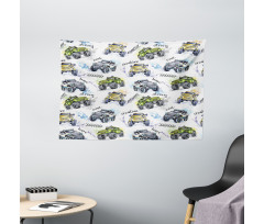 Hand Drawn Monster Truck Wide Tapestry