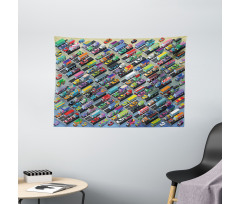 Detailed Vibrant Car Park Wide Tapestry