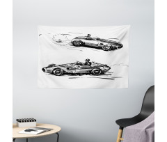 Racing Vehicles Sketch Wide Tapestry