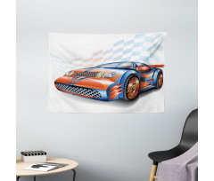 Cartoon Style Race Car Wide Tapestry