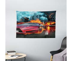 Red Hot Concept Car Flames Wide Tapestry