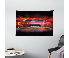 Fire Car Speeding Flames Wide Tapestry