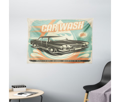 Retro Car Wash Poster Wide Tapestry