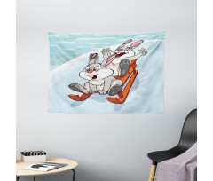 Winter Wooden Sled Cartoon Wide Tapestry