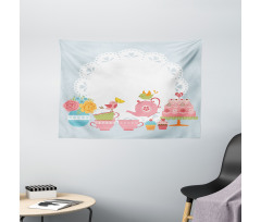 Birds Drinking Tea Wide Tapestry