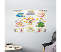 Vivid Teacups Sweets Wide Tapestry