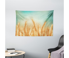 Wheat Field Blue Sky Wide Tapestry