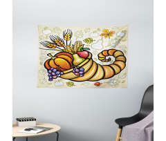 Cornucopia Theme Food Wide Tapestry