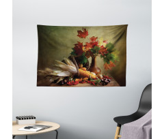 Fall Vegetables Leaves Wide Tapestry