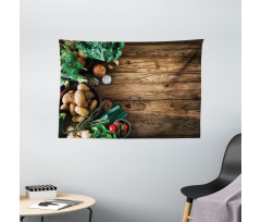 Wooden Table Vegetable Wide Tapestry