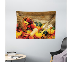 Food Scattered on Table Wide Tapestry