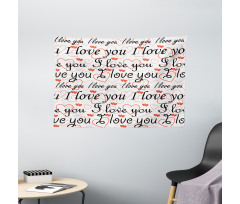 Calligraphy Hearts Wide Tapestry