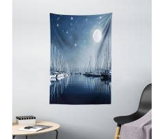 Calm Marina at Night Moon Tapestry