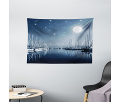 Calm Marina at Night Moon Wide Tapestry