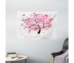 Abstract Tree and Flowers Wide Tapestry