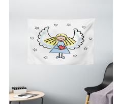 Little Girl Red Heart Wide Tapestry