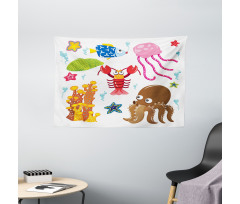 Underwater Wildlife Fun Wide Tapestry