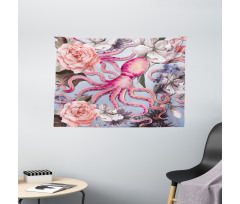 Animal Watercolor Flowers Wide Tapestry