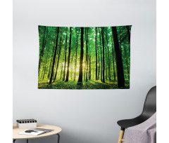 Green Woodland Sunrise Wide Tapestry