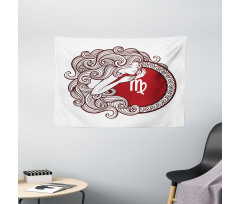 Long Haired Girl Zodiac Wide Tapestry