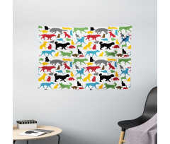 Colorful Cats and Dogs Wide Tapestry