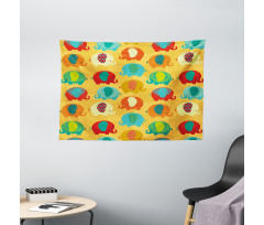 Elephants Ornaments Wide Tapestry