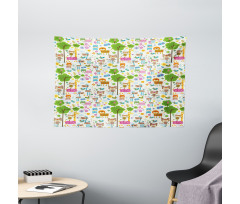 Happy Jungle Zoo Animals Wide Tapestry