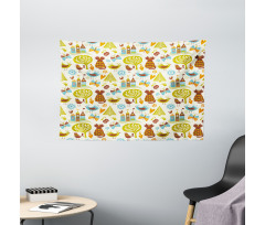 Cats Birds Butterfly Wide Tapestry
