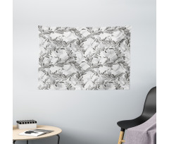 Monochrome Sketch Leaf Wide Tapestry