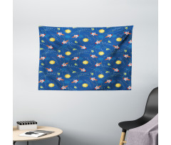 Little Cartoon Rocket Wide Tapestry