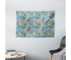Astronauts with Rockets Wide Tapestry