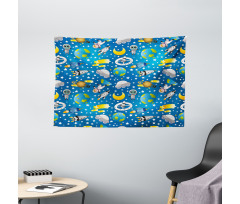 Alien and Human Astronaut Wide Tapestry