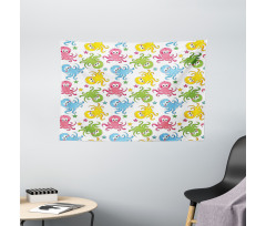 Cheerful Ocean Animals Wide Tapestry